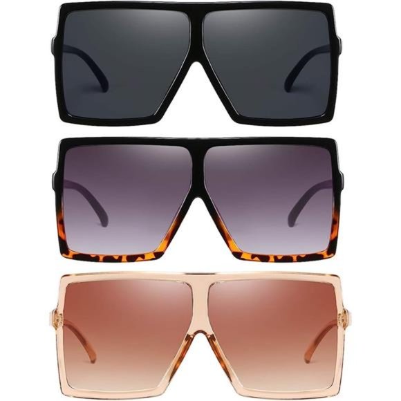3 Pack Sunglasses for Women Men Large Frame Retro Square glasses Trendy Summer - Picture 3 of 6